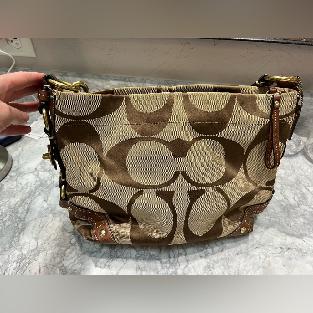 Coach Tan and Brown Signature Shoulder Bag